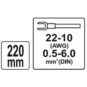 Konektorové  kliešte 220 mm, priemer 0,5-6 mm
