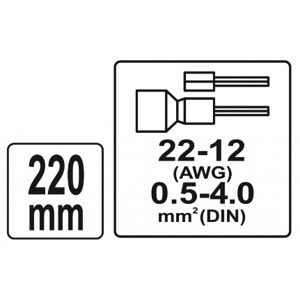 Konektorové  kliešte 220 mm, priemer 0,5-4 mm