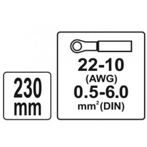 Konektorové  kliešte 230mm, 22-10(AWG), 0,5-6,00mm2